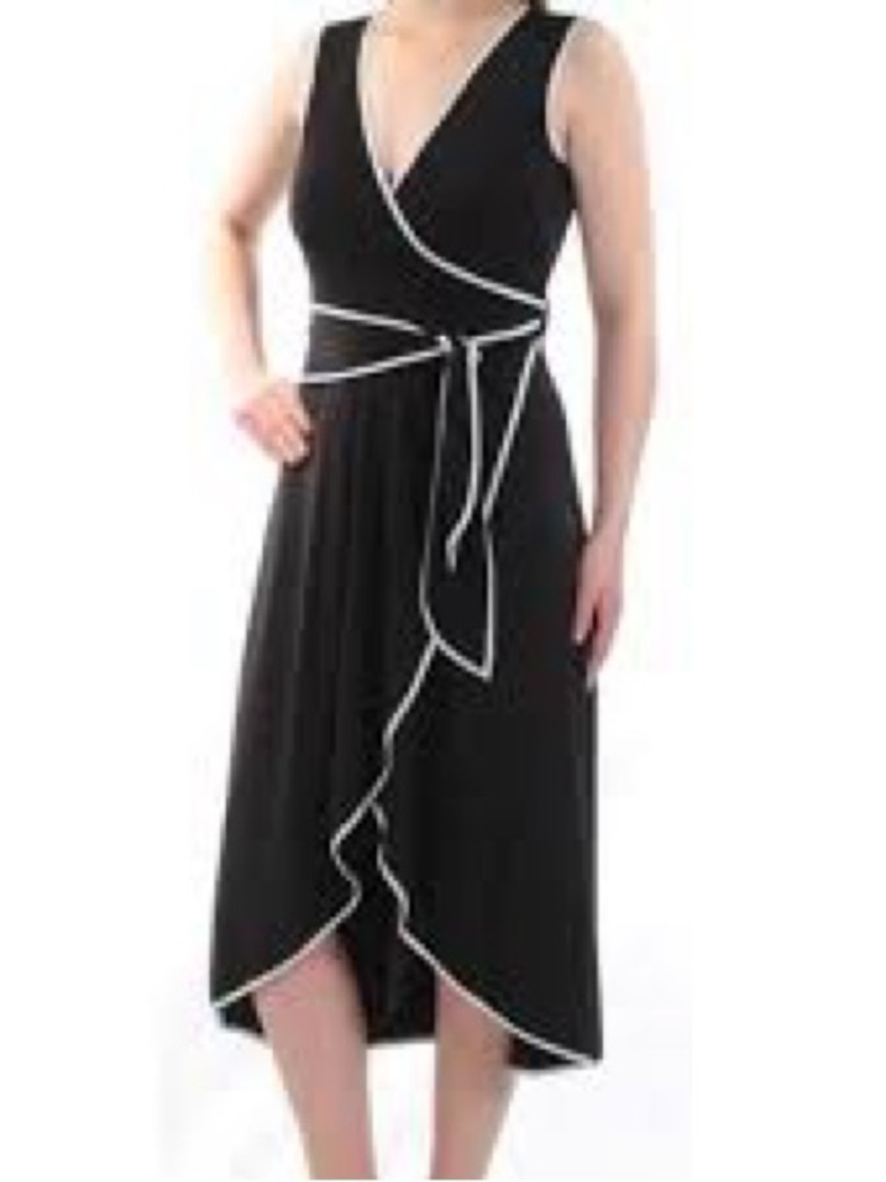 Calvin Klein Black Wrap Dress with White Trim